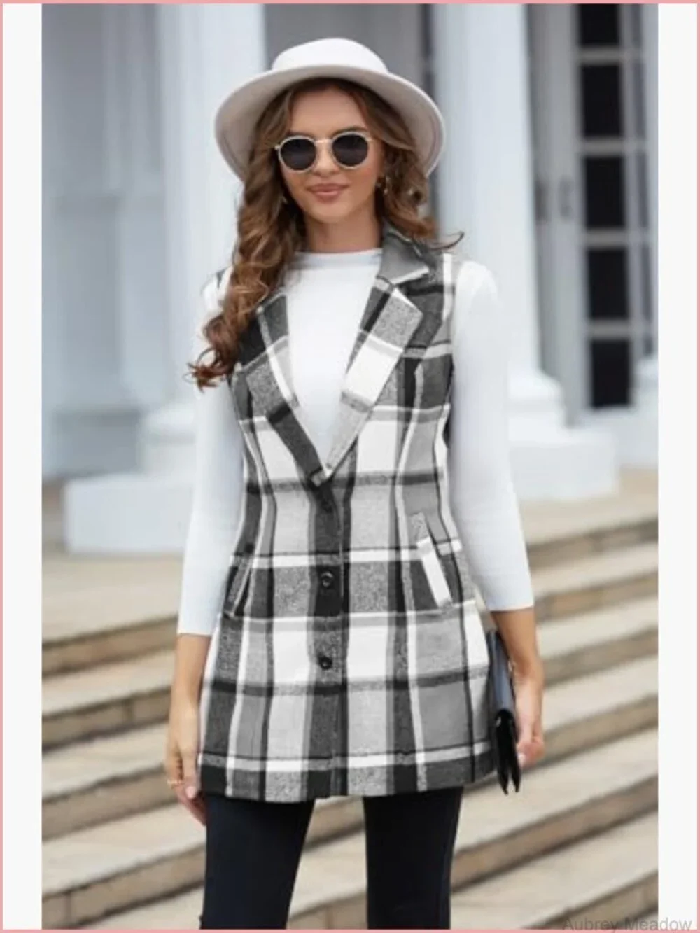 Plaid Vest Sleeveless Blazer Jacket Fall Winter Cardigan Tops